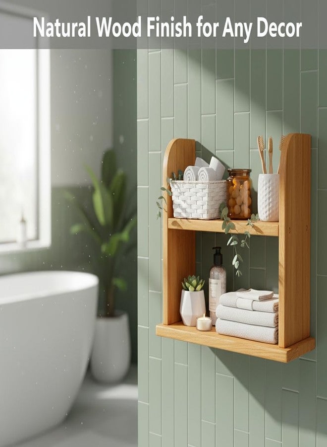 ABTRIX WITH AB Wooden 2-Tier Bathroom Organizer Shelf, Wall Mount or Countertop Storage Rack, Natural Wood Finish for Vanity, Kitchen, or Spice Organization - Image 3
